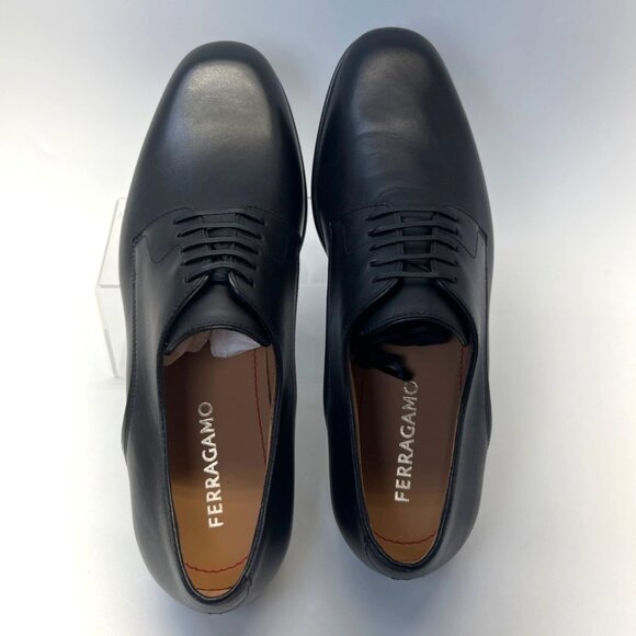 Ferragamo Fosco Men Leather Shoes Black Derby Oxfords Size 9.5 - Picture 4 of 13